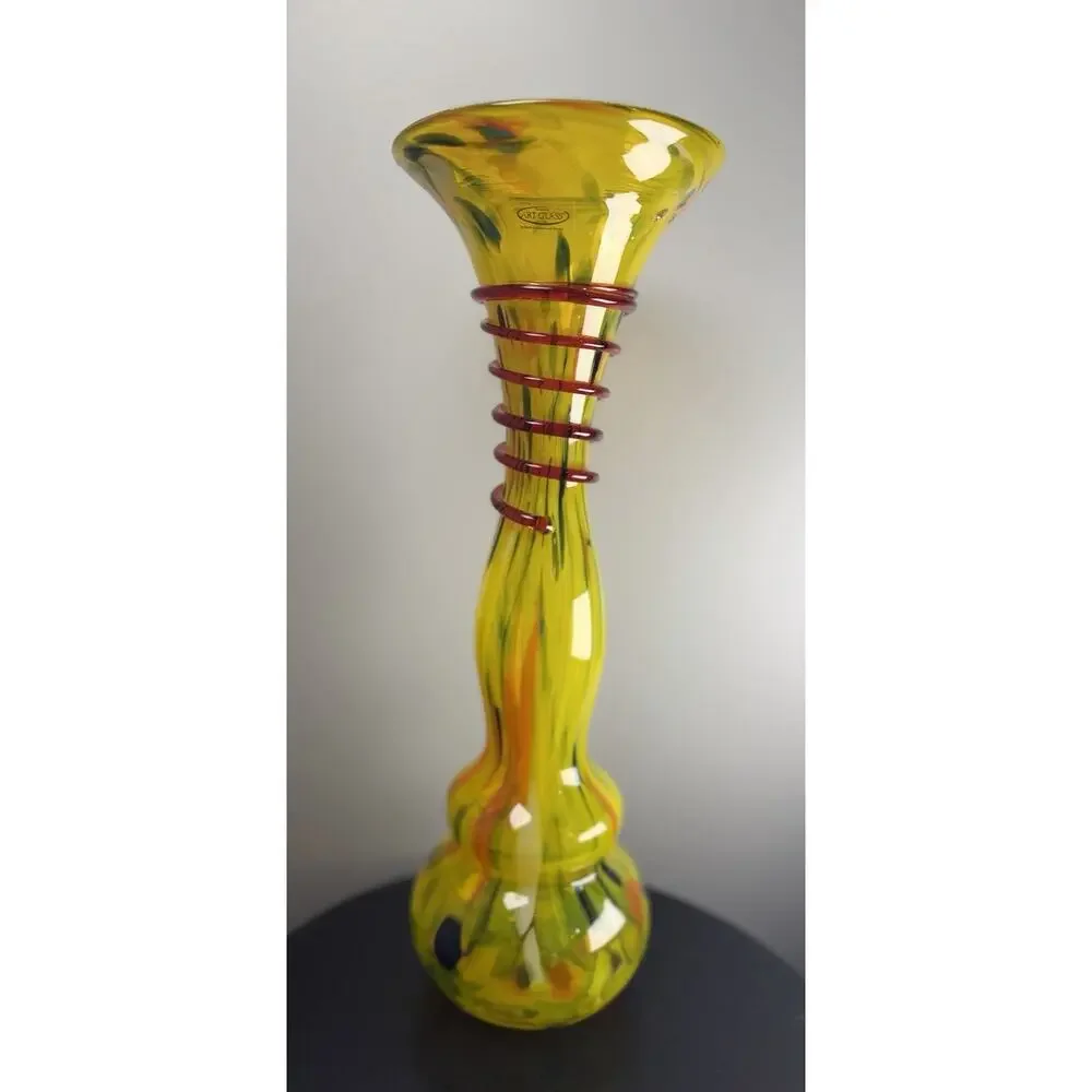 Home Essentials & Beyond Hand Blown Art Glass Trumpet Vase 17.25” Vintage